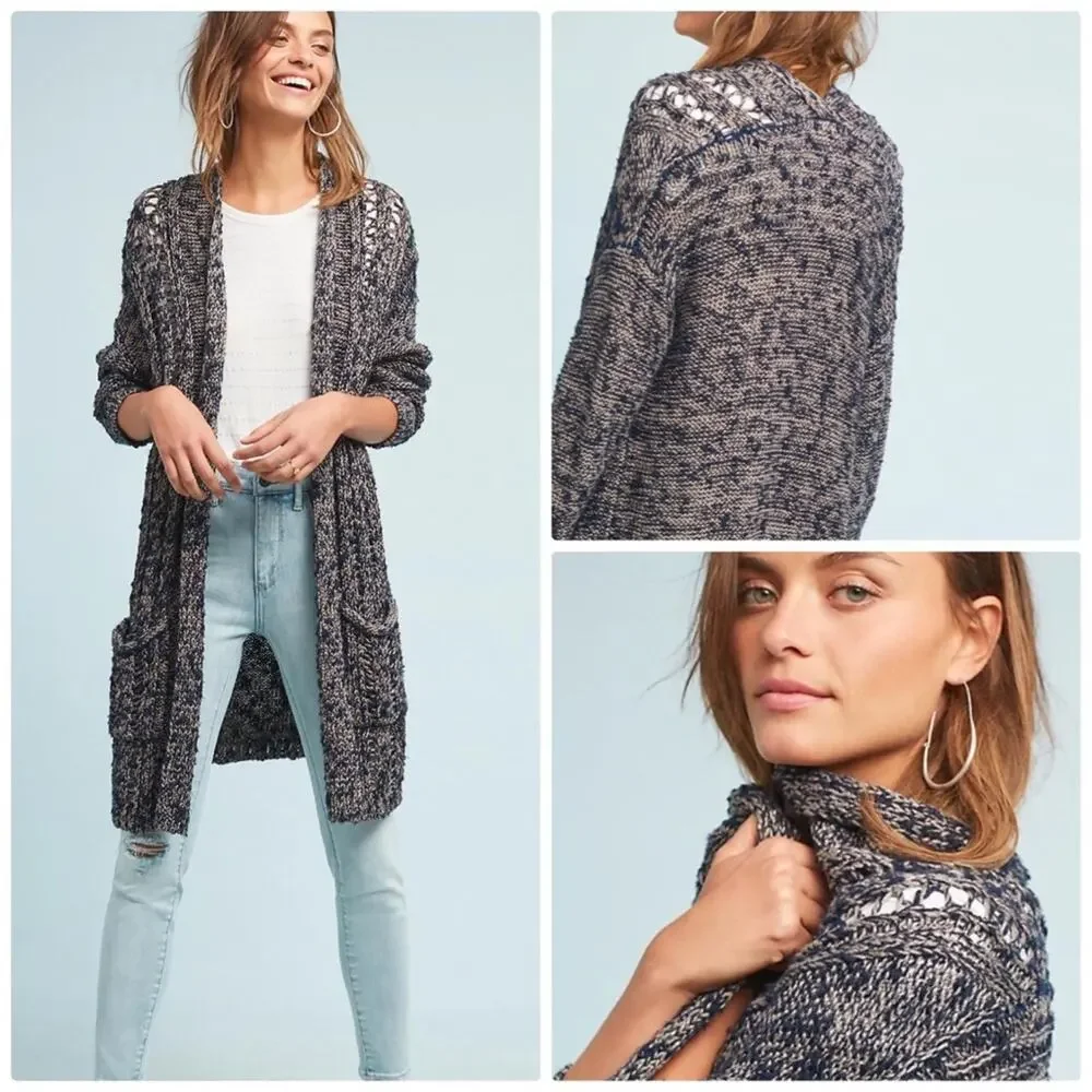 Anthropologie Women's Blue Akemi + Kim Alta Marled Long Sleeve Cardigan‎ New